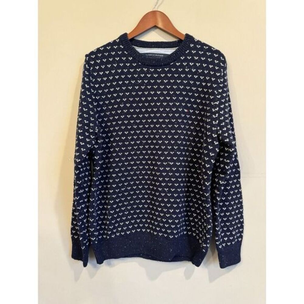 Tommy Hilfiger Navy White Grandpa Sweater Heavy Cotton Wool Large